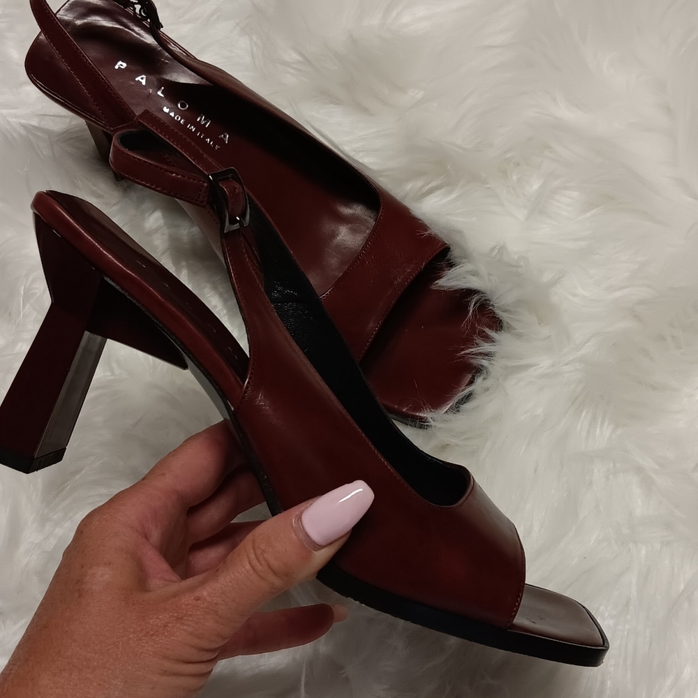 vintage paloma italian leather burnt red square toe 90s y2k slim block heels 8
